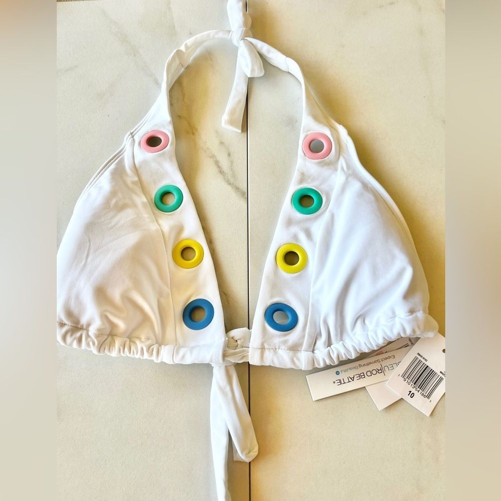 Nwt Bleu Rod Beattie white halter lace up grommet bikini top